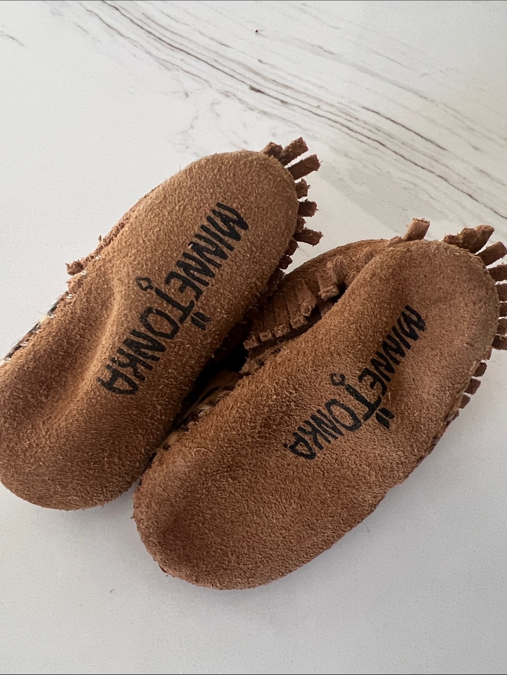 Minnetonka Moccasins Baby Leopard Print Fringe Slip-Ons - Brown - Picture 4 of 5